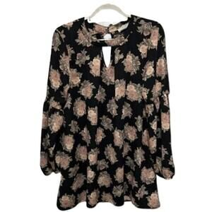 Romantic Mini‎ Dress/Tunic M Black Pink Floral Boho Cottagecore Coquette Elegant